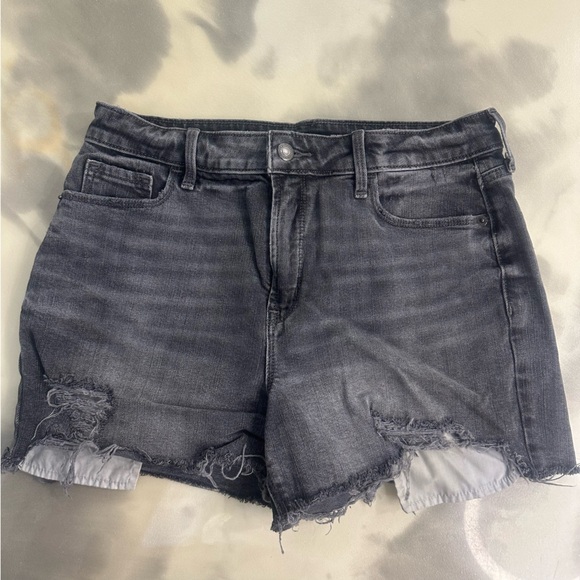 Old Navy Black Jean Shorts Distressed Frayed Hem | Like New | Size 10 - Picture 1 of 8